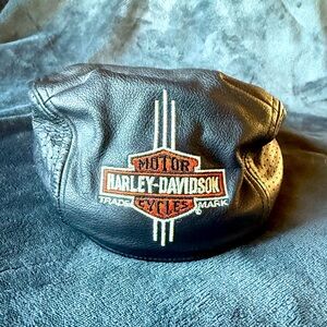 💀 Vintage Harley Davidson Black Leather Newsboy Hat